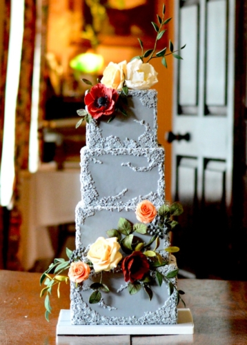 Grey Bas Relief Fondant Wedding Cake